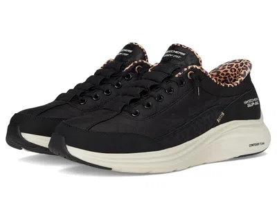Skechers Wide Width Hands Free Slipins Contour Foam Cozy Fit Leopard Dream Sneaker In Black