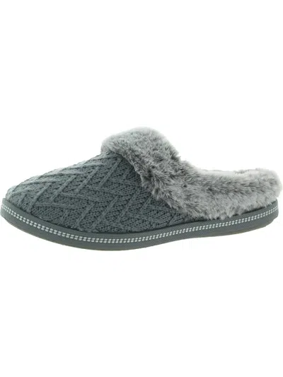 Skechers Cozy Campfire Home Essential Womens Faux Fur Slip On Slide Slippers In Grey