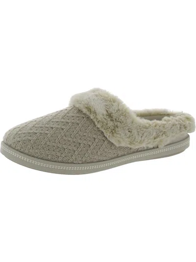 Skechers Cozy Campfire Home Essential Womens Faux Fur Slip On Slide Slippers In White