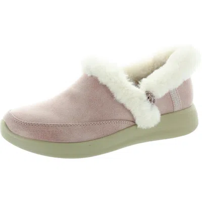 Skechers Cozy Escape Womens Faux Fur Lined Faux Leather Loafer Slippers In Gold