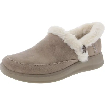 Skechers Cozy Escape Womens Faux Fur Lined Faux Leather Loafer Slippers In Grey