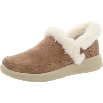 Skechers Cozy Escape Womens Faux Fur Lined Faux Leather Loafer Slippers In Pink