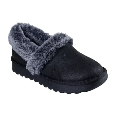 Skechers Cozy Up Womens Memory Foam Faux Fur Trim Slip-on Slippers In Black