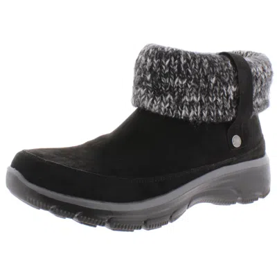Skechers Easy Going Womens Memory Foam Knit Collar Ankle Boots In Black