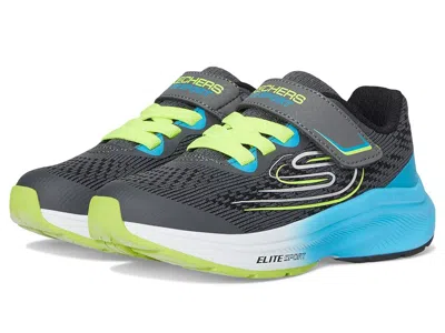 Skechers Elite Sport Stride 403952l (little Kid/big Kid) Boys Shoes Charcoal/blue : 1 Little Kid M, Textile In Gray