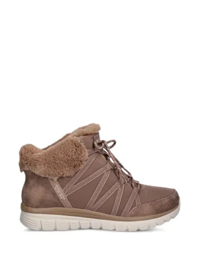 Skechers Faux-fur Lace-up Boots In Brown