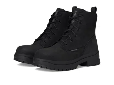 Skechers Foxgrove Women 8.5 Black Leather Memory Foam Comp Toe Work Boot Zogg112