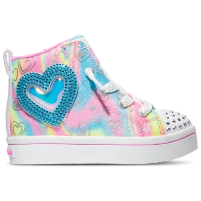 Skechers Kids' Girls   Rhinestone & Holographic Heart Lace Up High In Multi