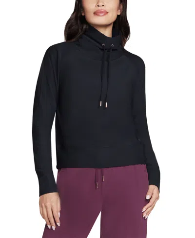 Skechers Go Luxe Ribbed Mock-neck Jacket In Black