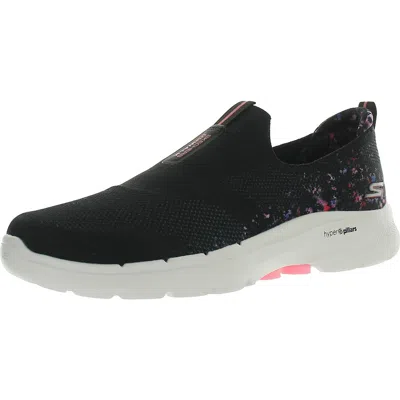 Skechers Go Walk 6 - Floral Sunrise Womens Active Memory Foam Slip-on Sneakers In Black