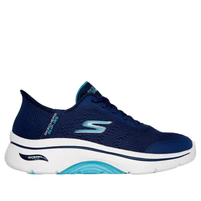 Skechers Go Walk Arch Fit 2.0 Valencia Hands Free Slip-ins Navy / Aqua 125319-nvaq Women's In Animal Print