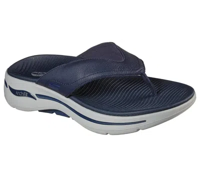 Skechers Go Walk Arch Fit 229022-nvy Sandals Mens 9 Navy Leather Thong Eee4032 In Blue