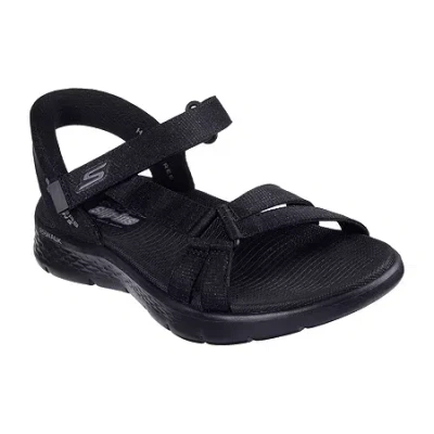Skechers Hands Free Slip-ins Womens Gowalk Flex Illuminate Adjustable Strap Flat Sandals In Black