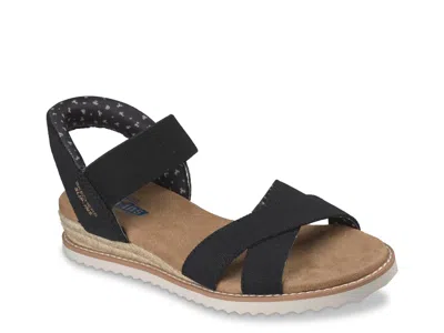 Skechers Hands Free Slipins Bobs Desert Kiss Golden Lily Wedge Sandal In Black