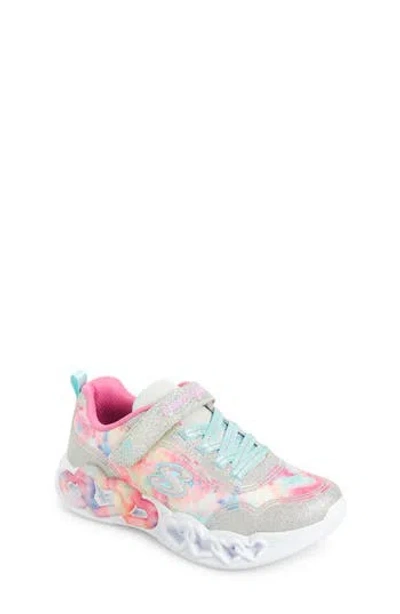 Skechers Kids'  Infinite Heart Lights Light-up Sneaker In Silver/multi