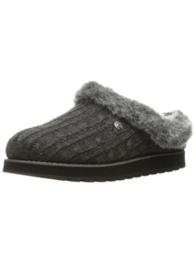 Skechers Keepsakes Ice Angel Womens Cable Knit Faux Fur Clog Slippers In Charcoal