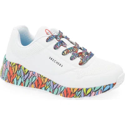Skechers Kids' Knit Sneaker In White Synthetic/multi Trim
