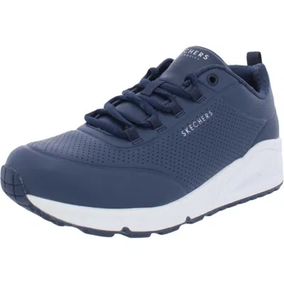 Skechers Linked Core Womens Faux Leather Lifestyle Casual And Fashion Sneakers In Blue