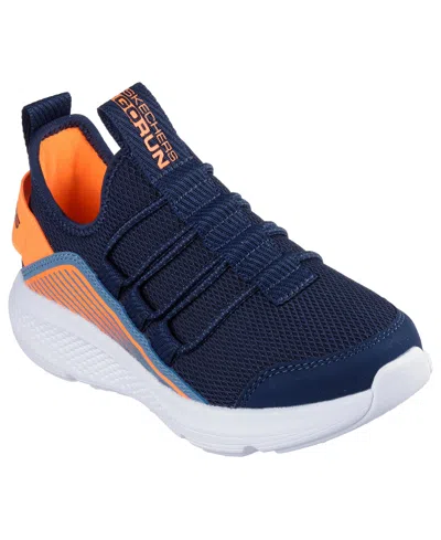 Skechers Kids' Little Boys' Go Run Elevate Slip-on Stretch Lace Athletic Sneakers From Finish Line In Navy,orange