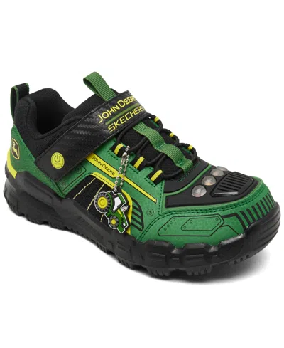 Skechers Kids' Little Boys John Deere: Adventure Track Rugged Brights Light-up Fastening Strap Casual Sneakers From In Green,black