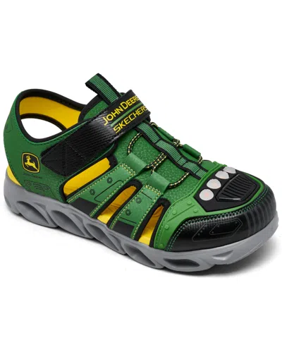 Skechers Kids' Little Boys John Deere: Hypno-splash Light-up Sandals From Finish Line In Green,black