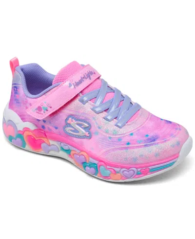 SKECHERS LITTLE GIRLS' S-LIGHTS: ETERNAL HEART LIGHTS LIGHT-UP FASTENING STRAP CASUAL SNEAKERS FROM FINISH LI