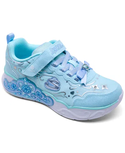 Skechers Kids' Little Girls' S Lights: Princess Steps Fastening Strap Light-up Lifestyle Sneakers From Finish Line In Light Blue
