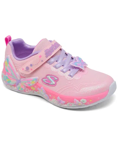Skechers Kids' Little Girls' S-lights: Butterfly Bliss Light-up Fastening Strap Casual Sneakers From Finish Line In Multi