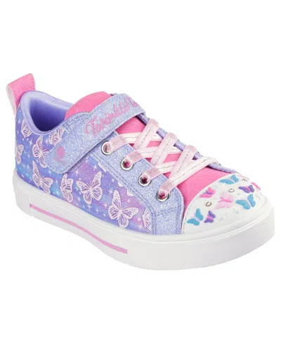 Skechers Kids' Twinkle Sparks Butterfly-embellished Light-up Woven Trainers In Purple