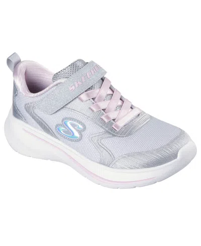 Skechers Kids' Little Girls Wave 92 Fastening Strap Casual Sneakers From Finish Line In Gray