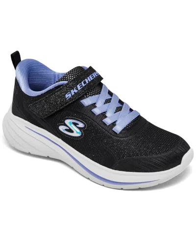 Skechers Kids' Little Girls' Wave 92 Fastening Strap Casual Sneakers From Finish Line In Black