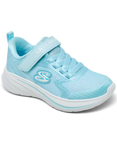 Skechers Kids' Little Girls' Wave 92 Fastening Strap Casual Sneakers From Finish Line In Light Blue