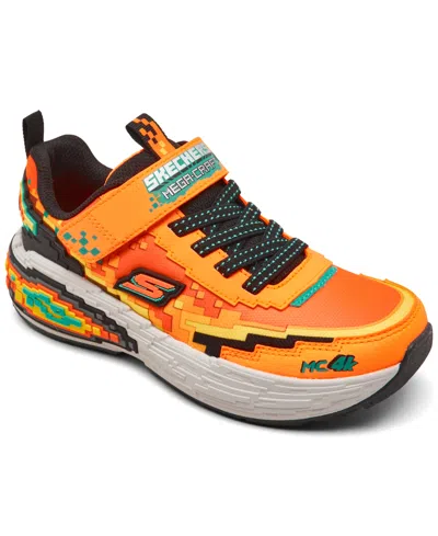 Skechers Little Kids Mega-craft 4k Fastening Strap Casual Sneakers From Finish Line In Orange/black