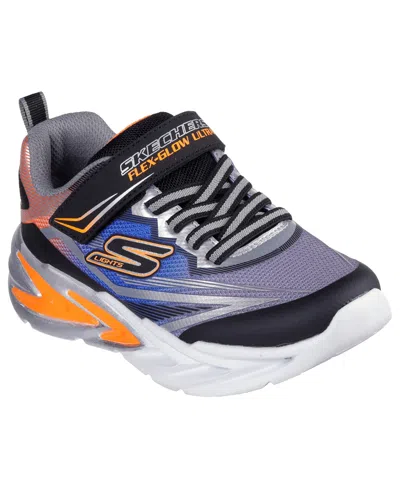 Skechers Little Kids S Lights: Flex-glow Ultra Fastening Strap Light-up Casual Sneakers From Finish Line In Black,silver