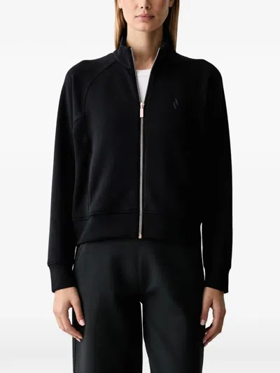 Skechers Luxe Logo-embroidered Zip-up Sweater In Black