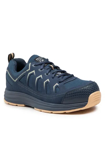Skechers Malad Ii 200127ec/nvtn Mens 8 Navy Tan Composite Toe Work Shoes Eee4087 In Blue