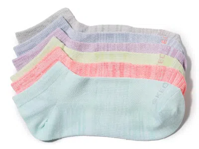 Skechers Marled No Show Socks 6 Pack In Pink/purple/multicolor