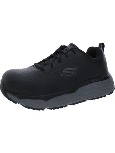Skechers Max Cushioningelite Mens Faux Leather Air Cooled Memory Foam Work And Safety Shoes In Black