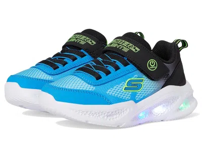Skechers Meteor-lights-krendox 401495l (little Kid/big Kid) Boys Shoes Black/blue : 1 Little Kid M, Mesh/synt In Brown