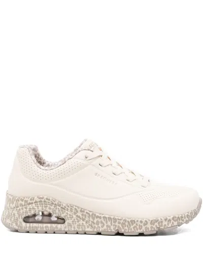 Skechers Perforated Animal-print Sneakers In White