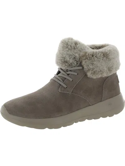Skechers Plush Dreams Womens Leather Faux Fur Winter & Snow Boots In Grey