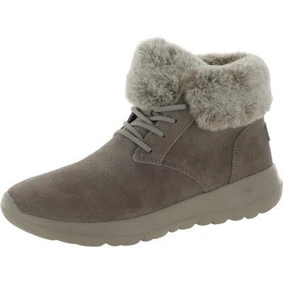 Skechers Plush Dreams Womens Leather Faux Fur Winter & Snow Boots In Gray