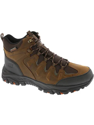 Skechers Rickter-branson Mens Leather Memory Foam Hiking Boots In Brown