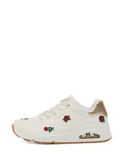 Skechers Rose-embroidered Metallic-trim Sneakers In White