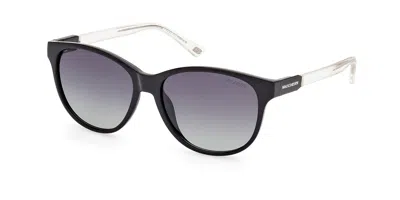 Skechers Se6296 Polarized 01d Women's Sunglasses Black Size 55 In Shiny Black