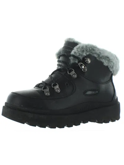 Skechers Shindigs-lookin' Kool Womens Leather Faux Fur Winter Boots In Black