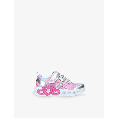 Skechers Kids' Silver Com Infinite Heart Lights Woven Trainers Eur 30 / 12 Uk In Multi