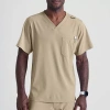 Skechers Sk0112 Structure 1-pocket Mens V Neck Short Sleeve Tag Free Stretch Fabric Moisture Wicking Scrub To In Brown