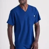 Skechers Sk0112 Structure 1-pocket Mens V Neck Short Sleeve Tag Free Stretch Fabric Moisture Wicking Scrub To In Blue