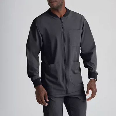 Skechers Sk0408 Structure 3-pocket Crewneck Warm-up Mens Tag Free Stretch Fabric Moisture Wicking Scrub Jacke In Gray